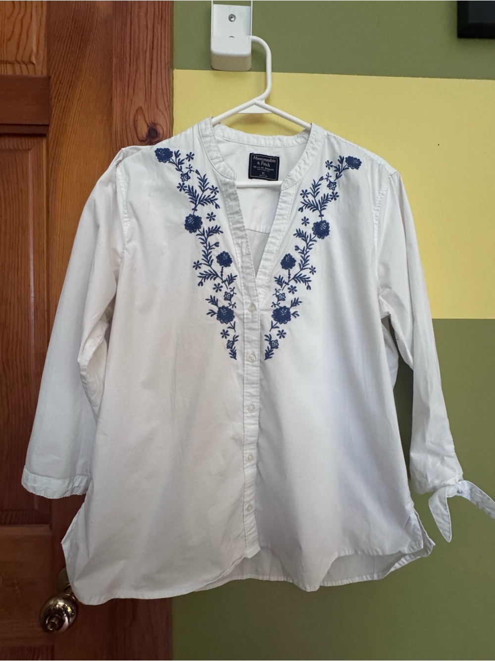Abercrombie & Fitch White Shirt with Navy Logo Patch